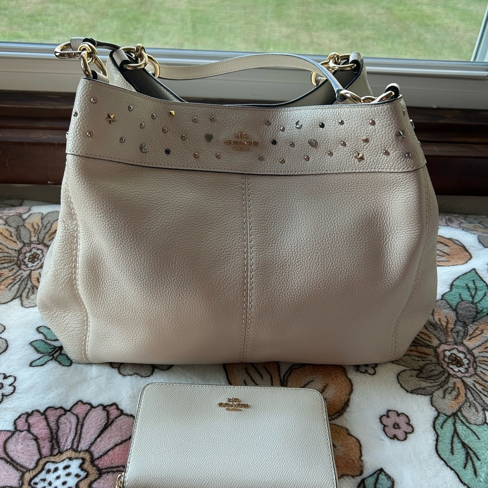 Coach Cream Studded Shoulder Bag